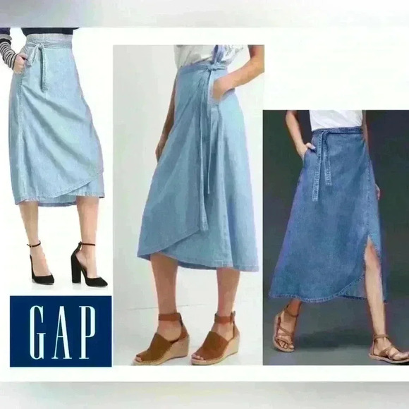 GAP  1969 Denim Cotton Vintage Wrap Light Blue Skirt size XS - Picture 1 of 9